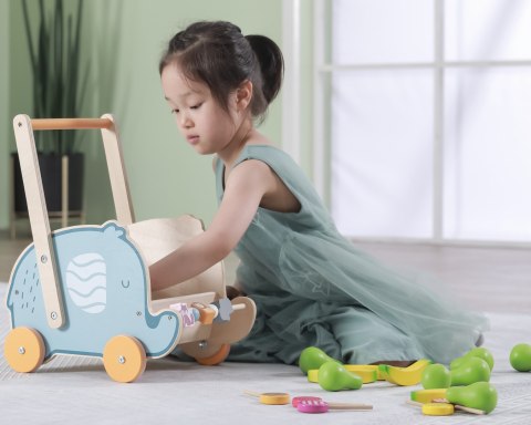 Viga PolarB Drewniany Wózek 2w1 Chodzik Pchacz Słonik