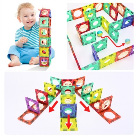 WOOPIE Klocki Magnetyczne Konstrukcyjne 3D Zestaw Edukacyjny Tor Kulkowy 126el.el.