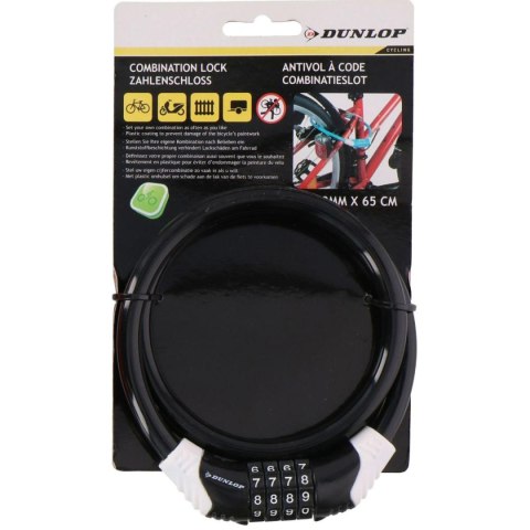 ZAPIĘCIE ROWEROWE SPIRALNE NA SZYFR 10MMx65CM CZARNE DUNLOP