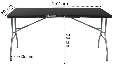 Stół cateringowy składany w walizkę RICO czarny 150 cm