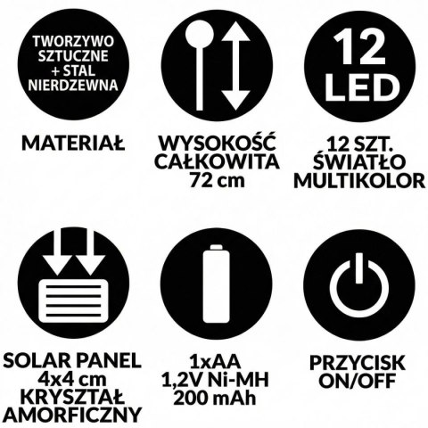LAMPA SOLARNA TAŃCZĄCE NA WIETRZE KULECZKI KOLOROWE 12 LED 72CM