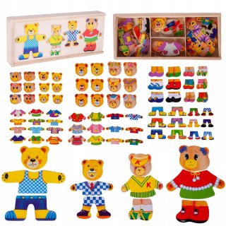 Drewniana układanka misie skrzynka klocki 74 el puzzle