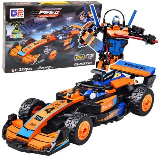 Klocki Konstrukcyjne Wyścigówka Auto Robot 2W1 Pomarańczowa 322 el.
