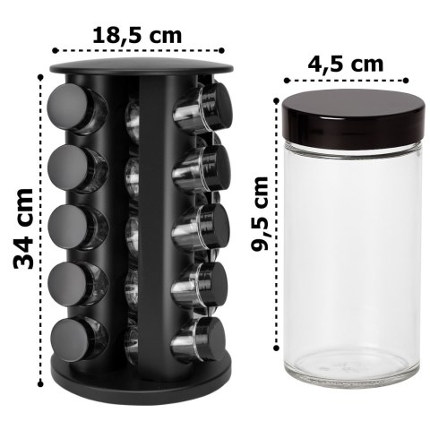 Stojak na przyprawy ROTOR BLACK obrotowy 20 słoiczków + 72 naklejki