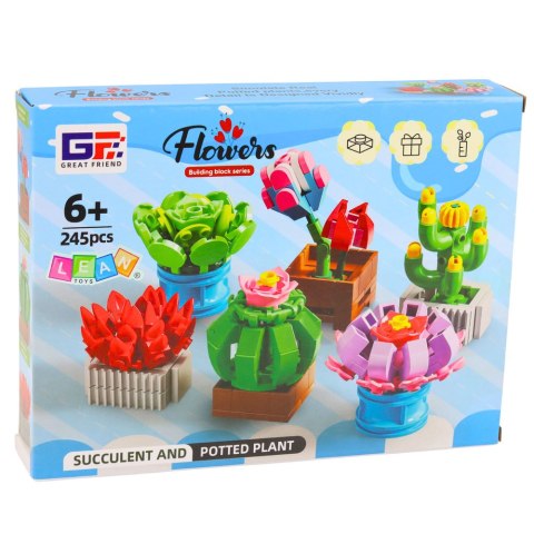 Klocki Konstrukcyjne Kwiaty Roślinki w Doniczkach 6 Sztuk 245 el.