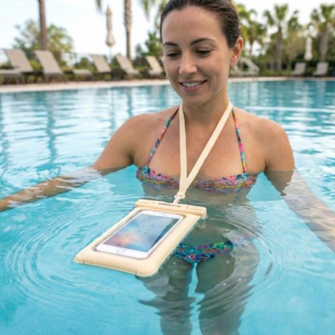 WODOODPORNE ETUI POKROWIEC NA TELEFON 12X22CM TPU PŁYWAJĄCE ENERO CAMP KREMOWE