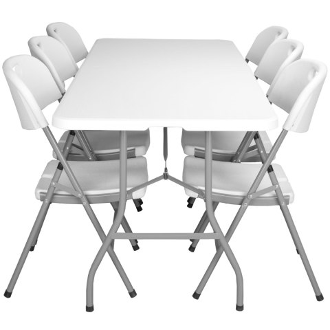 Zestaw cateringowy FETA WHITE stół 180 cm + 6 krzeseł WHITE