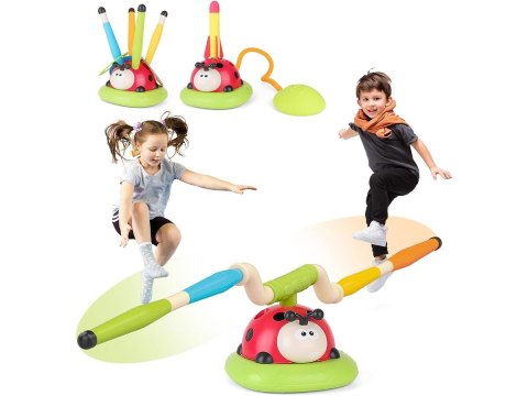 Gra Zręcznościowa 3w1 BIEDRONKA Wyrzutnia Rakiet Skakanka Rzut Do Celu Rzutki Skaczące Ramiona Interaktywna Zabawka Dla Dzieci