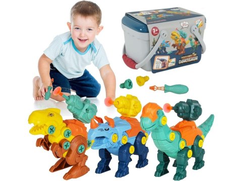 Klocki Konstrukcyjne DINOZAURY Do Skręcania I Rozkręcania Kuferek Wkrętarka Strzałki