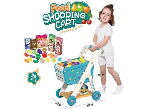 Wózek Na Zakupy NIEBIESKI Koszyk Sklepowy + Akcesoria Owoce Warzywa Supermarket