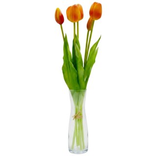 BUKIET 5 TULIPANÓW POMARAŃCZOWYCH 39CM JAK ŻYWYCH DEKORACJA WIOSENNA