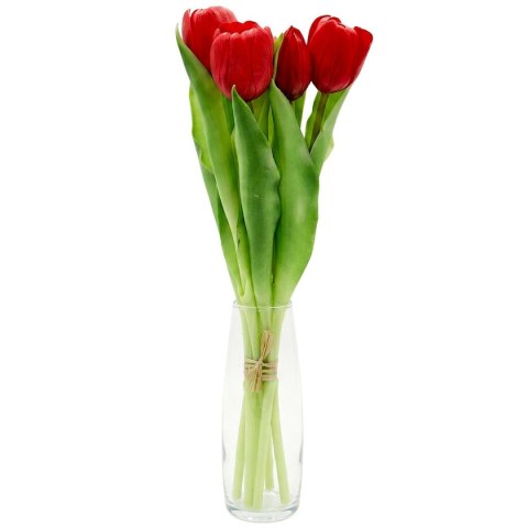 BUKIET 7 TULIPANÓW CZERWONYCH 31CM JAK ŻYWYCH DEKORACJA WIOSENNA