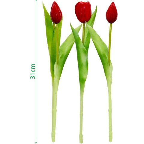 BUKIET 7 TULIPANÓW CZERWONYCH 31CM JAK ŻYWYCH DEKORACJA WIOSENNA