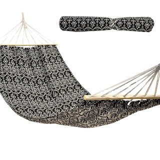 HAMAK OGRODOWY 1 OSOBOWY 200X100CM Z DRĄŻKIEM ETNO CZARNO-BIAŁY
