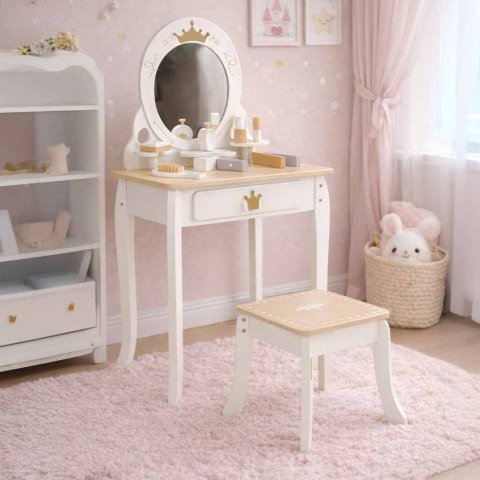 Toaletka drewniana dla dziewczynki z lustrem siedziskiem i akcesoriami LULILO Bella