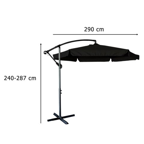 Parasol ogrodowy LUARO duży składany z wysięgnikiem 290cm czarny