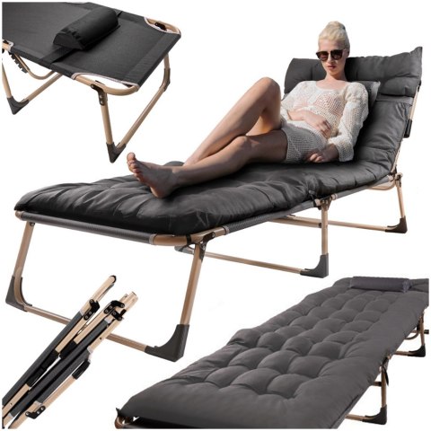 Łóżko polowe LUARO turystyczne składane leżak biznesowy 193 cm ciemny szary