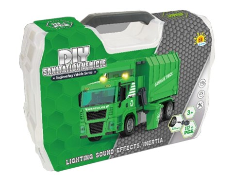 Ciężarówka Auto Samochód ŚMIECIARKA Do Rozkręcania W Walizce + Kosz Na Śmieci