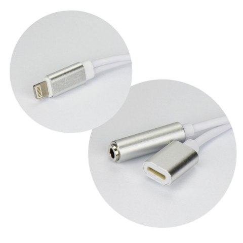 Adapter AUX 2w1 Lightning (męski) do Lightning (żeński) / Jack 3,5 mm (żeński) srebrny