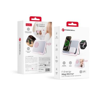 Forcell F-ENERGY Mag Mirror 3 in 1 15W ładowarka indukcyjna z kompatybilna z MagSafe / Apple Watch / Samsung Watch / Airpods róż