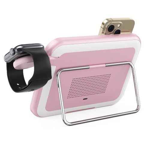 Forcell F-ENERGY Mag Mirror 3 in 1 15W ładowarka indukcyjna z kompatybilna z MagSafe / Apple Watch / Samsung Watch / Airpods róż