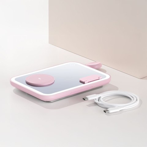 Forcell F-ENERGY Mag Mirror 3 in 1 15W ładowarka indukcyjna z kompatybilna z MagSafe / Apple Watch / Samsung Watch / Airpods róż