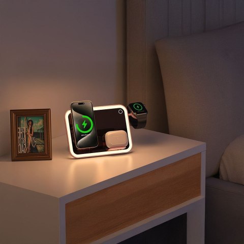 Forcell F-ENERGY Mag Mirror 3 in 1 15W ładowarka indukcyjna z kompatybilna z MagSafe / Apple Watch / Samsung Watch / Airpods róż