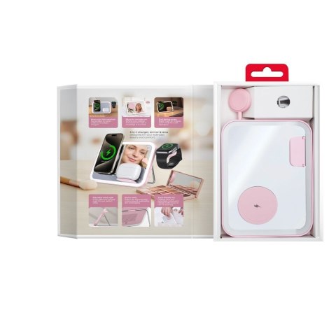 Forcell F-ENERGY Mag Mirror 3 in 1 15W ładowarka indukcyjna z kompatybilna z MagSafe / Apple Watch / Samsung Watch / Airpods róż
