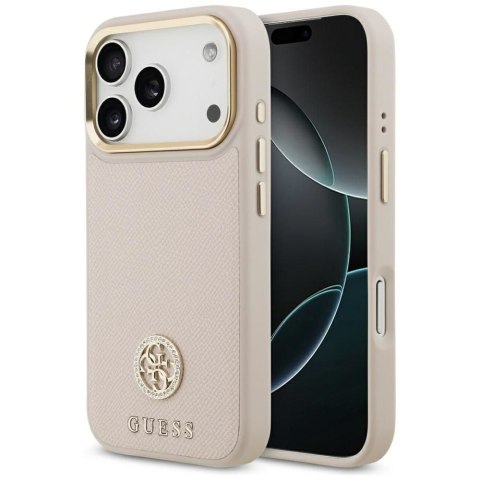 GUESS futerał do IPHONE 17 Pro kompatybilny z MagSafe GUHMP17LPGCRMDEP (PU W/ Grained Strass Logo) różowy