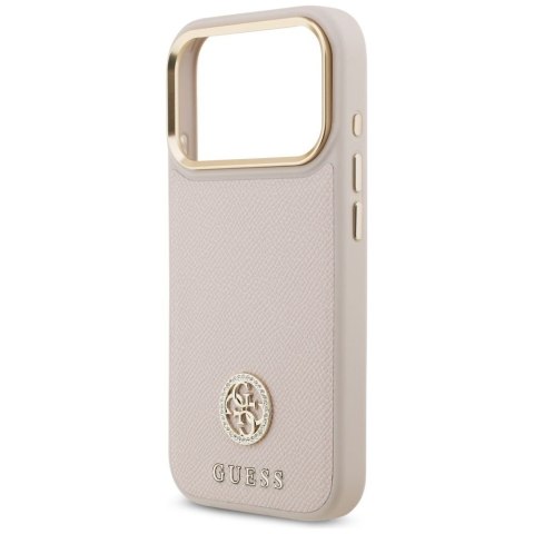 GUESS futerał do IPHONE 17 Pro kompatybilny z MagSafe GUHMP17LPGCRMDEP (PU W/ Grained Strass Logo) różowy
