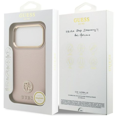 GUESS futerał do IPHONE 17 Pro kompatybilny z MagSafe GUHMP17LPGCRMDEP (PU W/ Grained Strass Logo) różowy