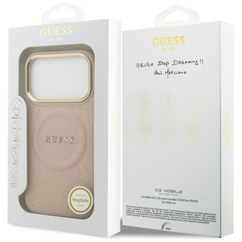 GUESS futerał do IPHONE 17 Pro kompatybilny z MagSafe GUHMP17LPSAMSECP (PU W/ Peony Hot Stamp) różowy