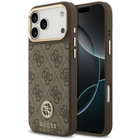 GUESS futerał do IPHONE 17 Pro Max kompatybilny z MagSafe GUHMP17XP4GRMDEW (PU W/ 4G Strass Logo) brązowy