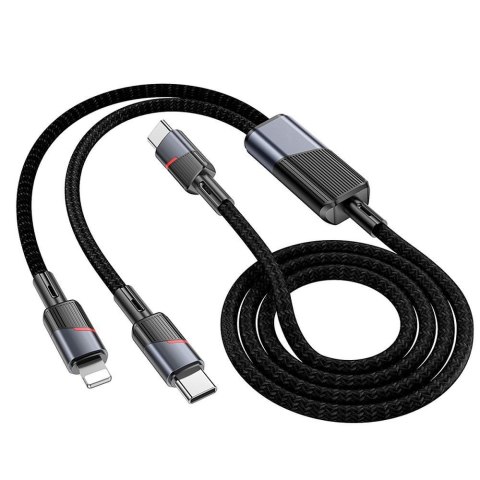 Kabel 2w1 USB C do USB C + Lightning Hoco 5A 100W 1,2 m U139 czarny