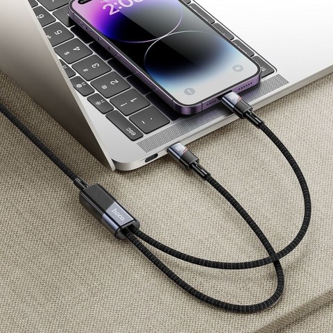 Kabel 2w1 USB C do USB C + Lightning Hoco 5A 100W 1,2 m U139 czarny