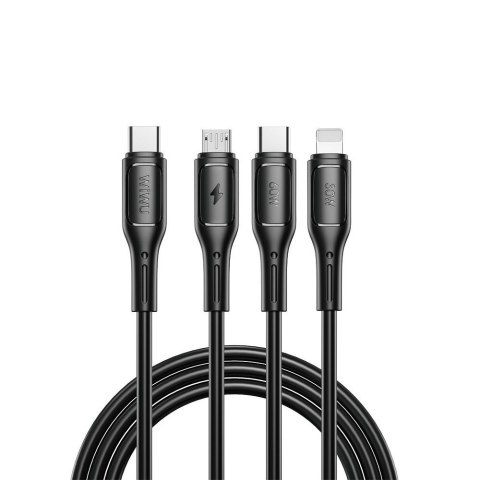 Kabel 3w1 USB C do USB C, Micro USB, Lightning Wiwu 60W Wi-C046E 1 m czarny