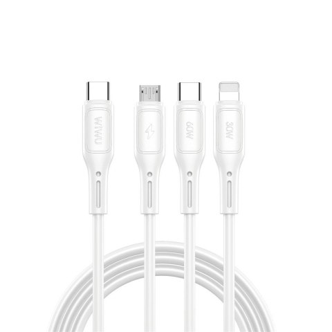 Kabel 3w1 USB C do USB C, Micro USB, Lightning Wiwu 60W Wi-C046E 1m biały