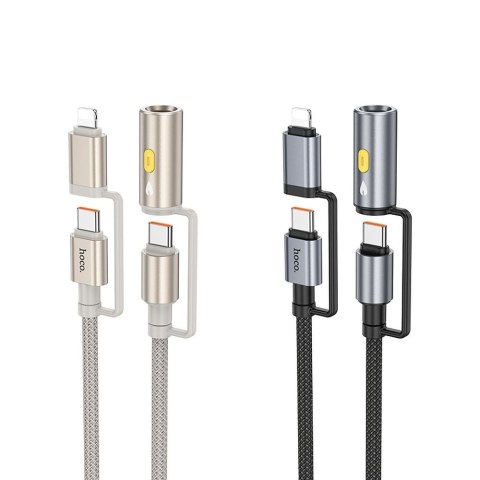 Kabel All-in-one USB C / Lightning do USB C / Zapalniczka samochodowa Hoco PD 3A 60W 1,2 m U138 czarny