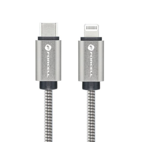 Kabel USB C do Lightning Forcell F-Energy PD 3A 27W Metal 2 m C238 srebrny