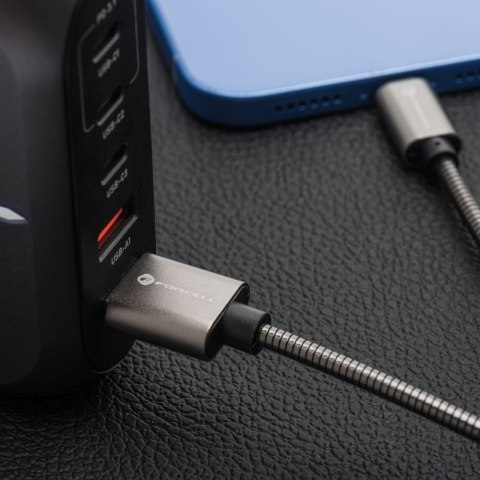 Kabel USB C do USB C Forcell F-Energy QC4.0 PD 3A 60W Metal 1 m C237 srebrny