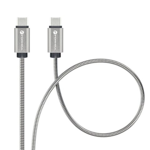 Kabel USB C do USB C Forcell F-Energy QC4.0 PD 5A 100W E-Mark Metal 2 m C239 srebrny