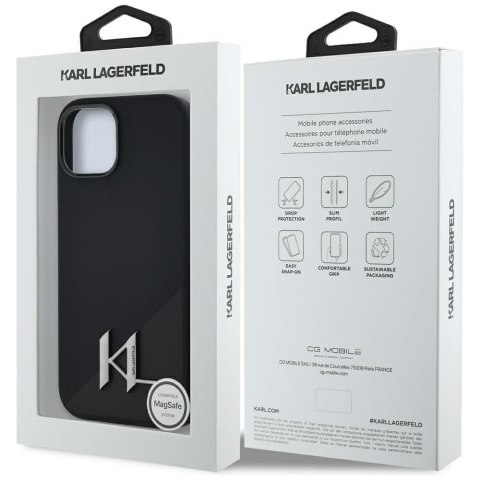 KARL LAGERFELD futerał do IPHONE 15 kompatybilny z MagSafe KLHMP15SSCMKMPCK (Silicone Initial Metal Logo) czarny