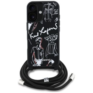 KARL LAGERFELD futerał do IPHONE 16 KLHCP16SPGGRMPCK kompatybilny z MagSafe (CRSSBY Grained PU W/ Pattern & Logo) czarny