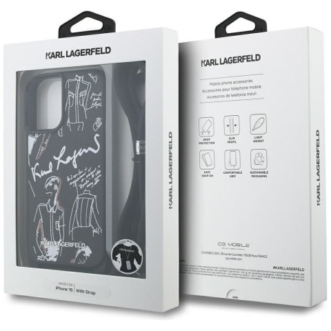 KARL LAGERFELD futerał do IPHONE 16 KLHCP16SPGGRMPCK kompatybilny z MagSafe (CRSSBY Grained PU W/ Pattern & Logo) czarny