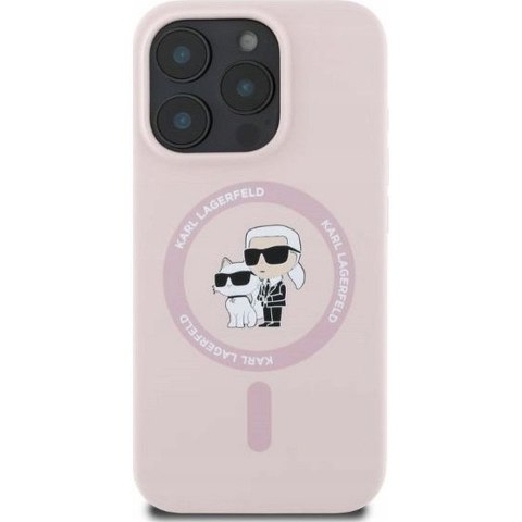 KARL LAGERFELD futerał do IPHONE 16 Plus kompatybilny z MagSafe KLHMP16MSCMKCRHP (Silicone KC Body Ring) różowy