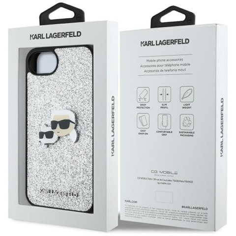KARL LAGERFELD futerał do IPHONE 16e (SE 4 2025) KLHCPSE4PFGKCPS (Fixed Glitter W/ Ikonik Metal Pin) srebrny