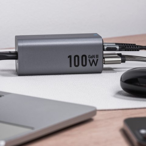 Ładowarka biurkowa Forcell F-Energy GaN III 2 x USB C + 2 x USB A QC4.0 PD 5A 100W VT-49 szara