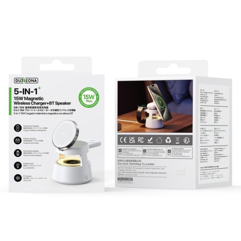 Ładowarka indukcyjna Duzzona W23 5w1 z głośnikiem Bluetooth i podświetleniem zgodna z MagSafe 15W czarna