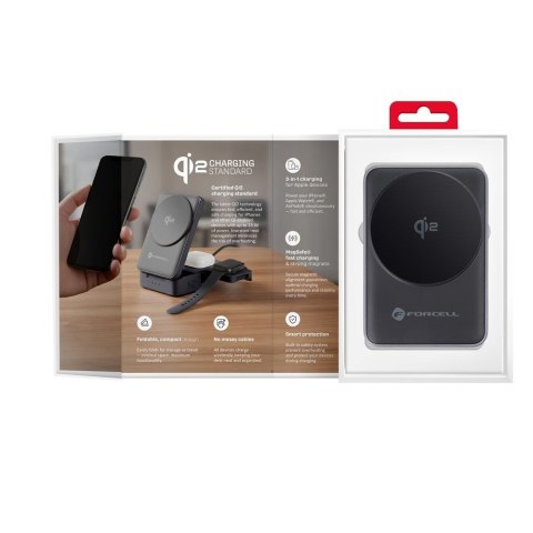 Ładowarka indukcyjna Forcell F-Energy 3w1 Flex Pro Qi2 zgodna z MagSafe (F-05) srebrna