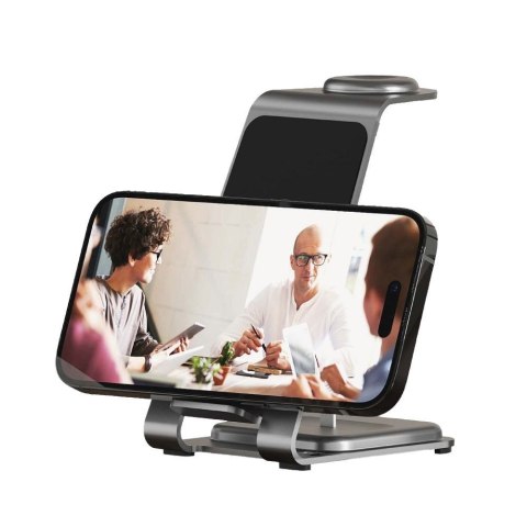 Ładowarka indukcyjna Forcell F-Energy 3w1 Simply Charge aluminiowa kompatybilna z Apple Watch i Samsung Watch szara